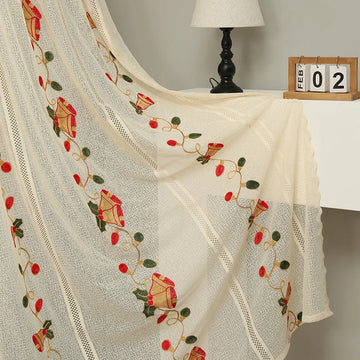 Qfdian 78 Inch Christmas Sheer Curtains for Living Room Bedroom Lace Beige Bells Embroidery Home Decorations Rod Pocket Window Curtains